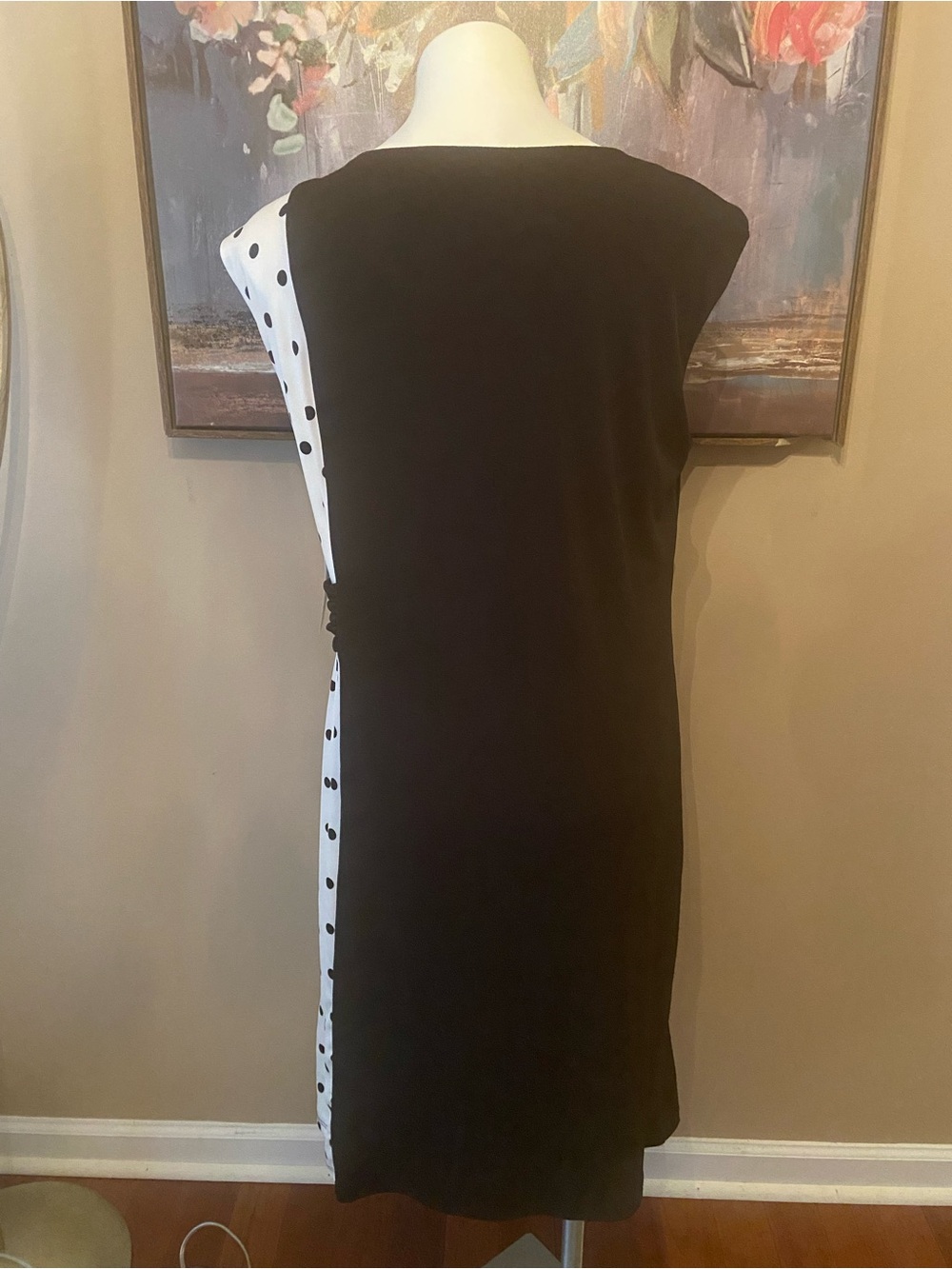 Shelby & Palmer Black & White Polka Dot Side-Twist Sheath Dress Plus Size 1X - Picture 2 of 6